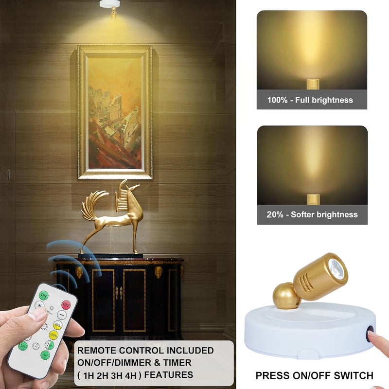 HAMVIDNE LED Spotlight Indoor, Battery Operated Spotlights with Remote, Up Lights for Plants, Dimmable Tree Spotlight, Picture Lights for Wall Art Display Dartboard Painting Artwork Accent Frames - Image 2